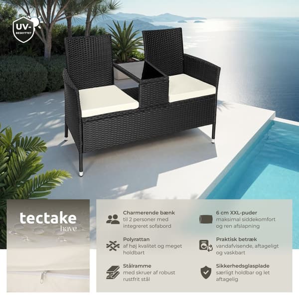 Polyrattan havestole med bord - sort/beige