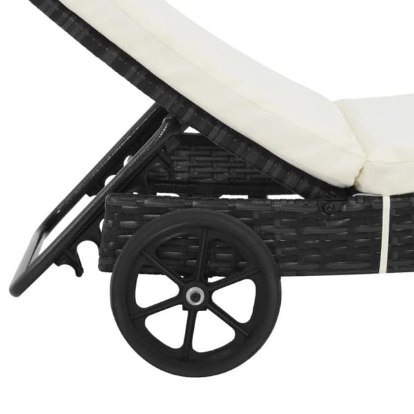 liggestol med hynde og hjul polyrattan sort