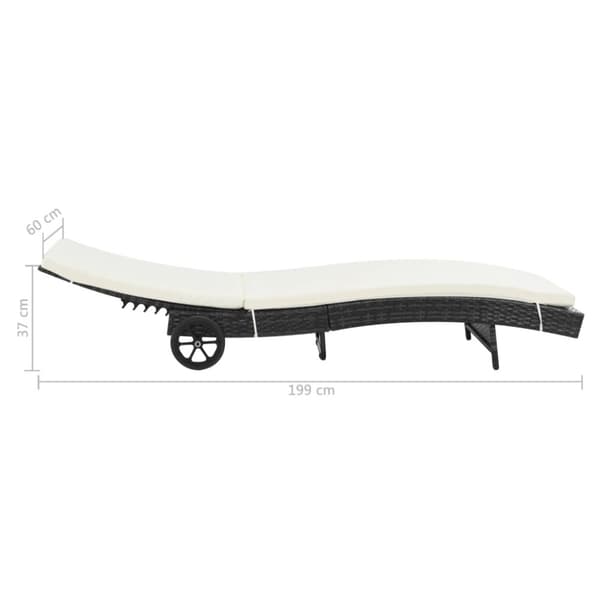 liggestol med hynde og hjul polyrattan sort