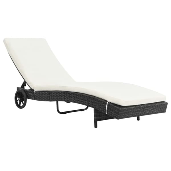 liggestol med hynde og hjul polyrattan sort