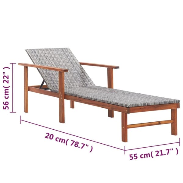 liggestol polyrattan og massivt akacietræ grå