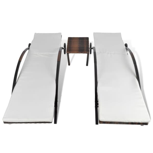 liggestole med bord polyrattan brun