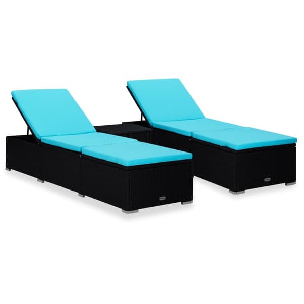 liggestole med tebord 3 dele polyrattan sort