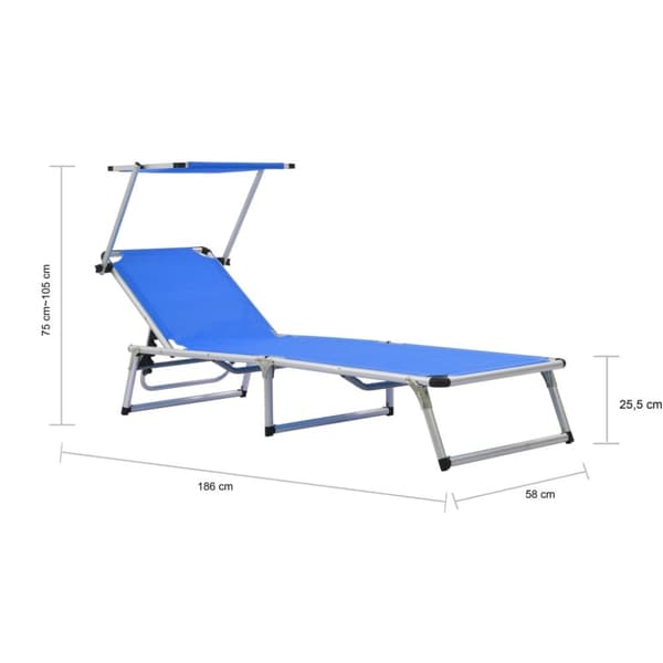foldbar liggestol med tag aluminium og textilene blå