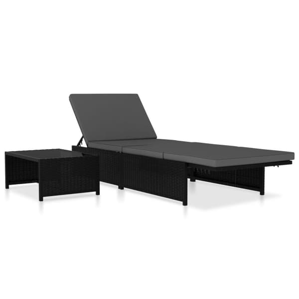 havestole 2 stk. med lænefunktion og bord polyrattan sort