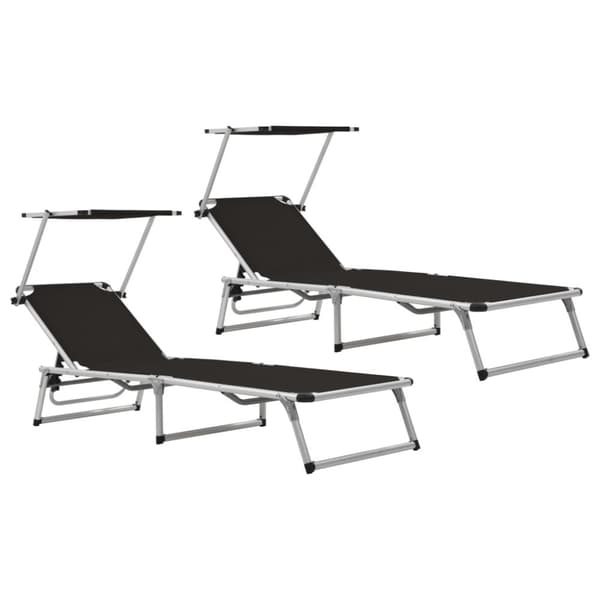 foldbare liggestole m. baldakin 2 stk. aluminium textilene sort