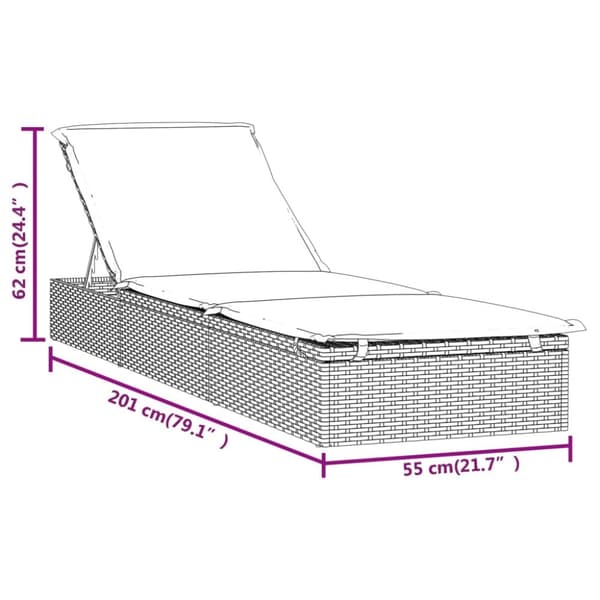 liggestol 1 stk. med hynde 201x55x62 cm polyrattan grå