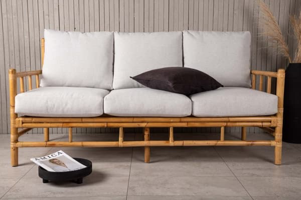 Cane havesofa inkl. hynder 3 pers. natur.