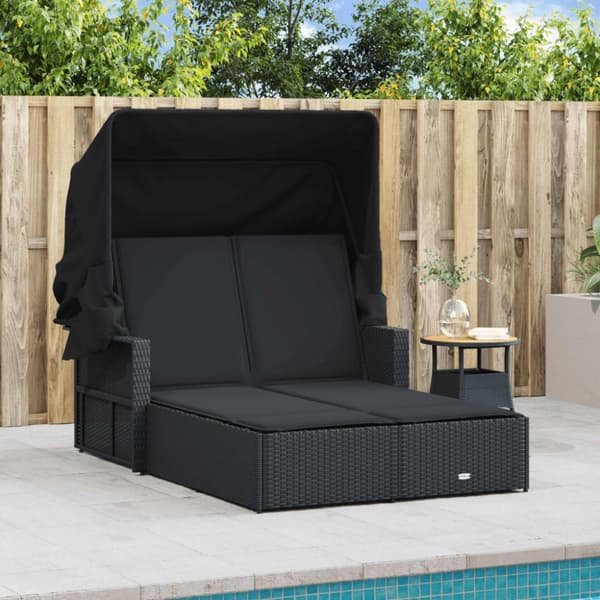 vidaXL solseng med baldakin og hynder polyrattan sort