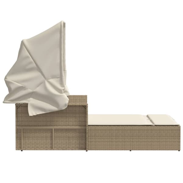 vidaXL Dubbel solsäng med tak och dynor beige konstrotting