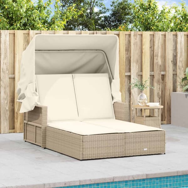 vidaXL solseng med baldakin og hynder polyrattan beige