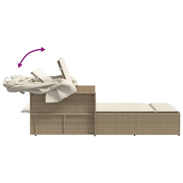 vidaXL solseng med baldakin og hynder polyrattan beige