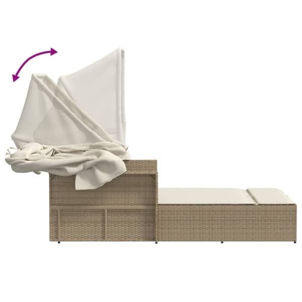 vidaXL solseng med baldakin og hynder polyrattan beige