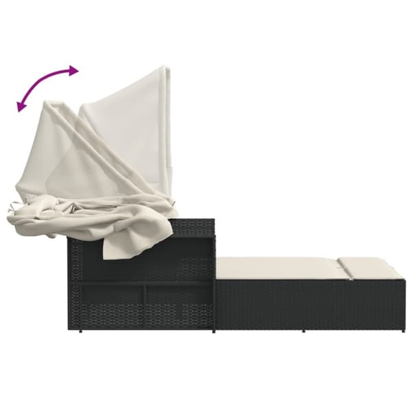 vidaXL solseng med baldakin og hynder polyrattan sort