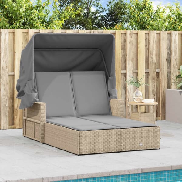 vidaXL solseng med baldakin og hynder polyrattan beige