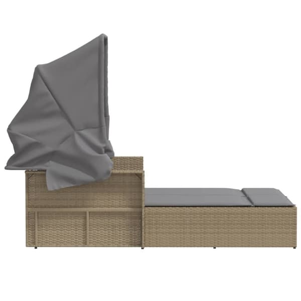 vidaXL solseng med baldakin og hynder polyrattan beige
