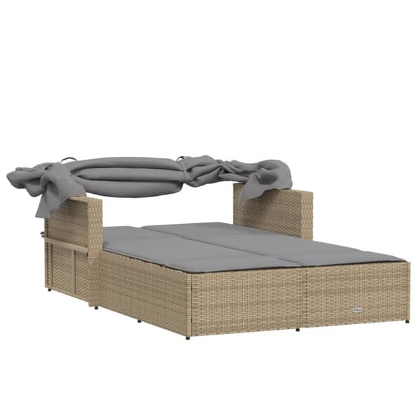 vidaXL solseng med baldakin og hynder polyrattan beige