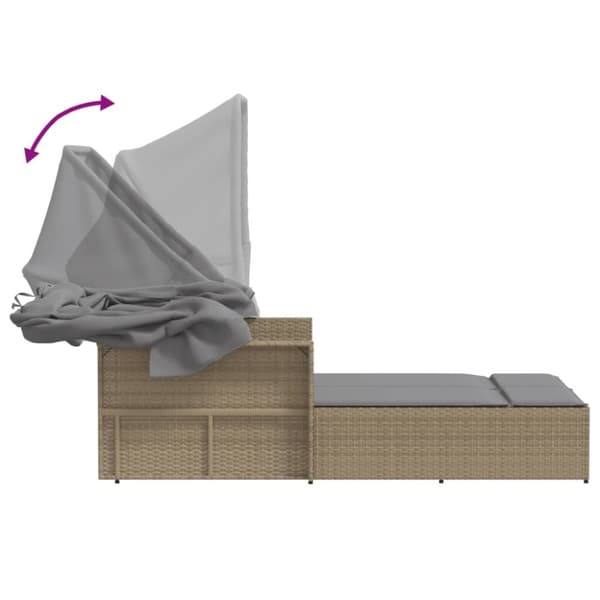 vidaXL solseng med baldakin og hynder polyrattan beige
