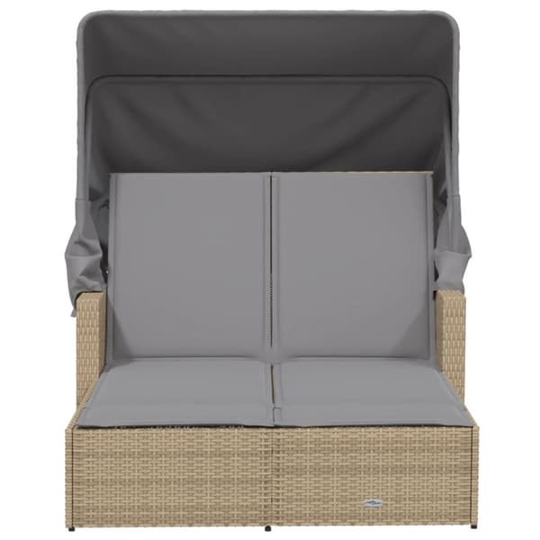 vidaXL Dubbel solsäng med tak och dynor mixbeige konstrotting