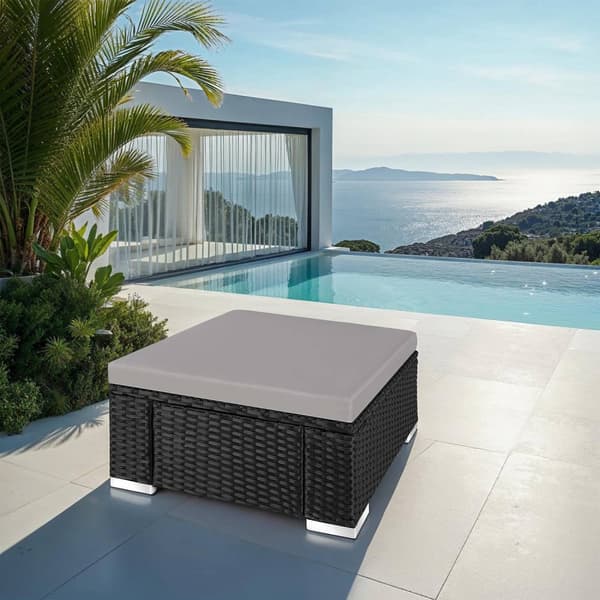 Polyrattan puf med hynde - sort/grå