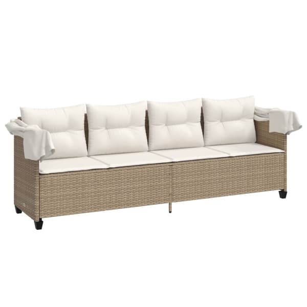 vidaXL Solsäng med tak och dynor beige konstrotting