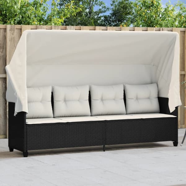 vidaXL loungesofa med baldakin og hynder polyrattan sort