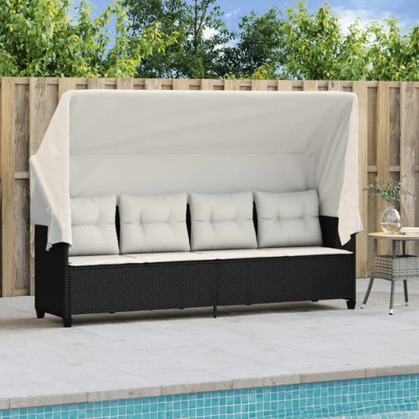 vidaXL loungesofa med baldakin og hynder polyrattan sort