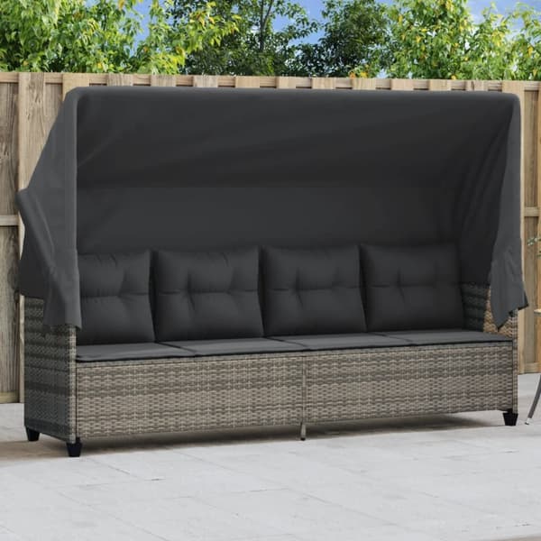 vidaXL loungesofa med baldakin og hynder polyrattan grå