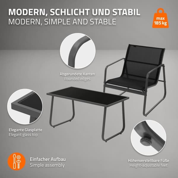 Puutarhakalustesarja lounge-sarja 4-osainen musta teräksestä ja tekstiilistä ML-Design