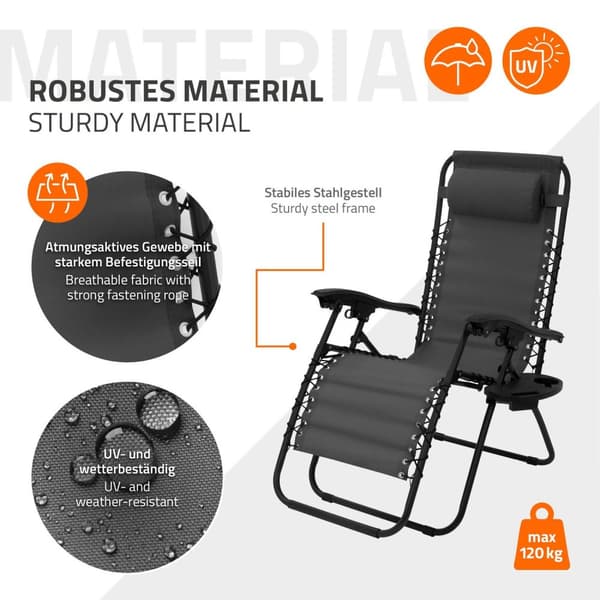 Sammenklappelig hvilestol grå med justerbar nakkestøtte og ryglæn inkl. kopholder fra ML-Design