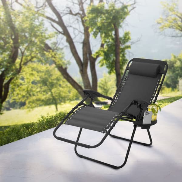 Sammenklappelig hvilestol grå med justerbar nakkestøtte og ryglæn inkl. kopholder fra ML-Design