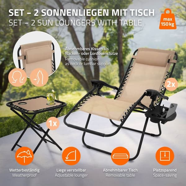 Solvognssæt 3-delt taupe sammenklappeligt med bord ML-Design
