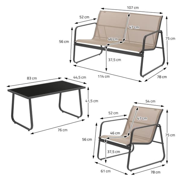 Puutarhakalustesarja Lounge-sarja 4-osainen taupe teräksestä ja tekstiilistä ML-Design
