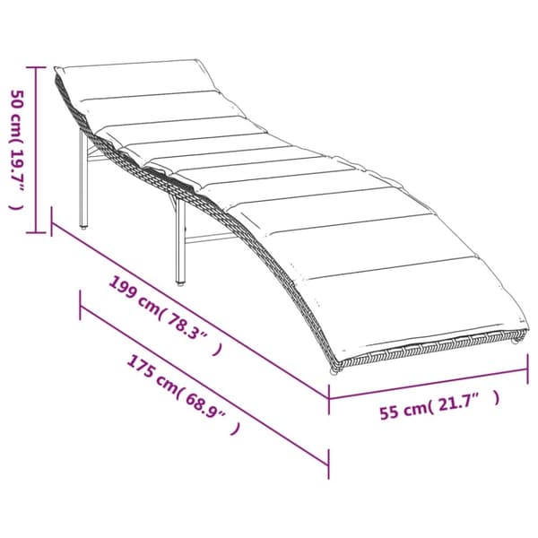 vidaXL liggestol med hynde 55x199x50 cm polyrattan grå