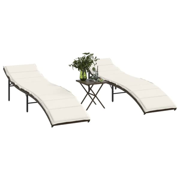 vidaXL liggestole 2 stk. med bord polyrattan brun