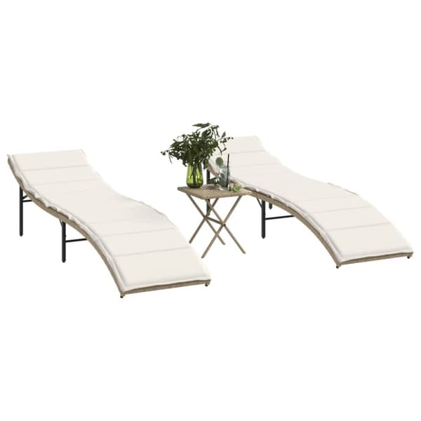 vidaXL liggestole 2 stk. med bord polyrattan beige