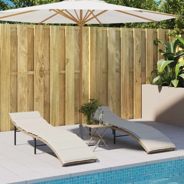 vidaXL liggestole 2 stk. med bord polyrattan beige