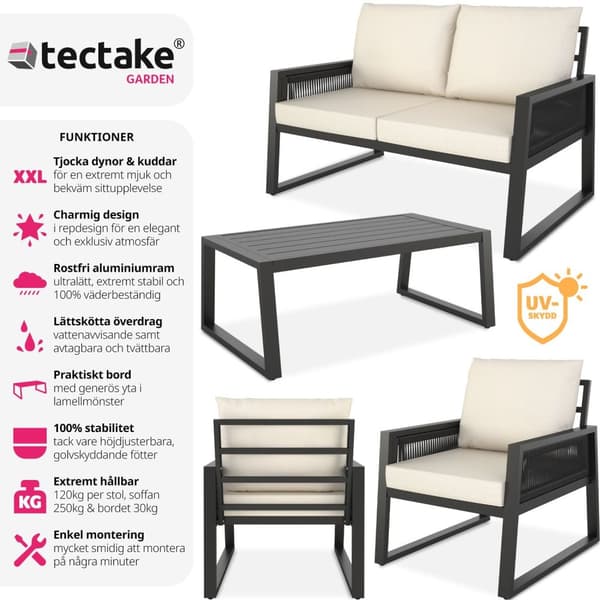 Loungeset/Loungegrupp Captive i rep-design - Set 1 (1 x soffa / 1 x bord / 2 x fåtöljer)