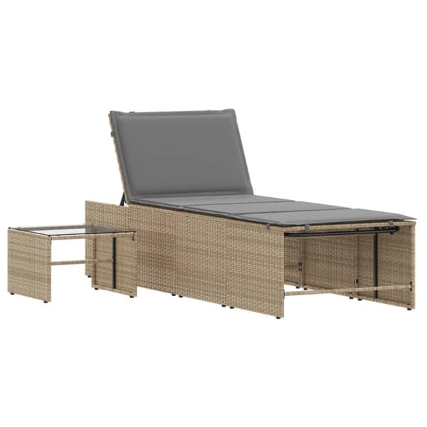vidaXL Solsängar 2 st med bord beige konstrotting