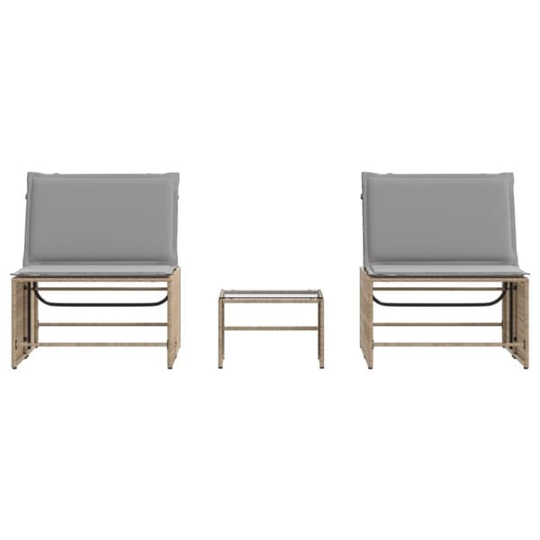vidaXL Solsängar 2 st med bord beige konstrotting