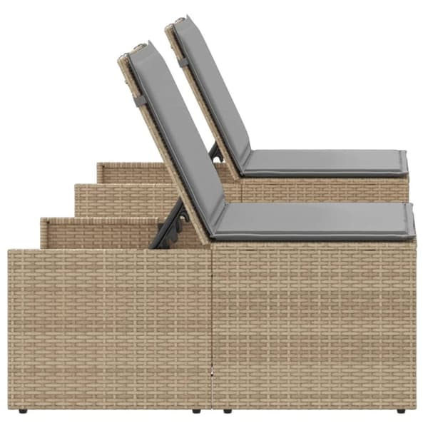 vidaXL Solsängar 2 st med bord beige konstrotting