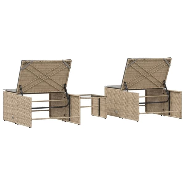 vidaXL Solsängar 2 st med bord beige konstrotting