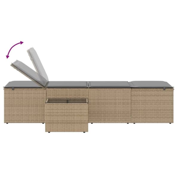 vidaXL Solsängar 2 st med bord beige konstrotting