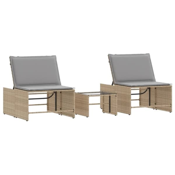 vidaXL Solsängar 2 st med bord beige konstrotting