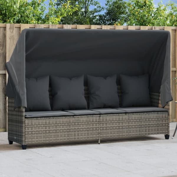 vidaXL loungesofa med baldakin og hynder polyrattan grå