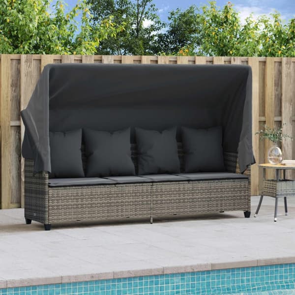 vidaXL loungesofa med baldakin og hynder polyrattan grå