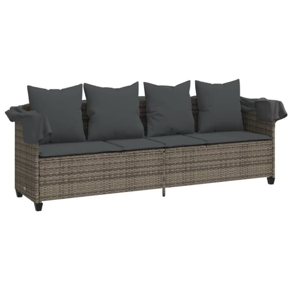 vidaXL Solsäng med tak och dynor beige konstrotting
