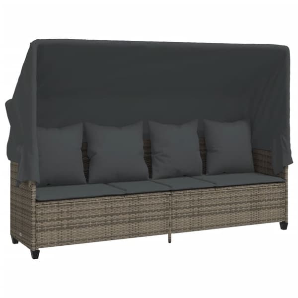 vidaXL Solsäng med tak och dynor beige konstrotting