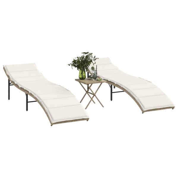 Solsängar 2 st med bord beige konstrotting
