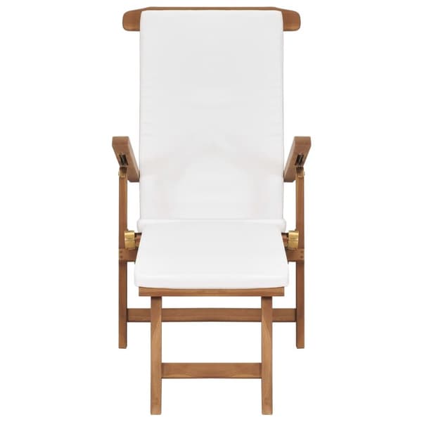 Däckstol med dyna gräddvit massiv teak